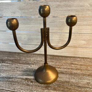 Vintage Brass MCM 3-Arm Candelabra | Tulip Cup Candlestick